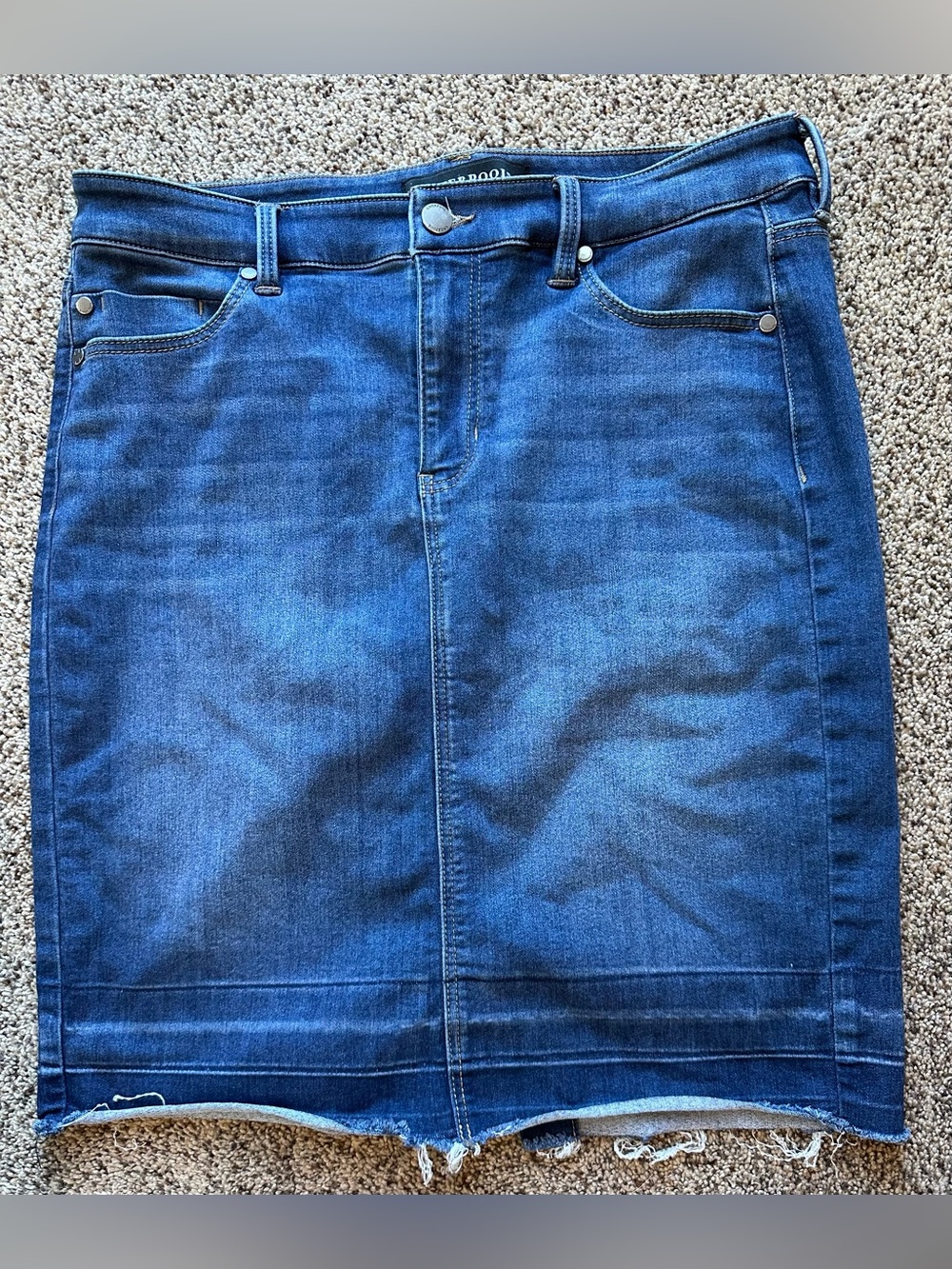 Liverpool Blue Denim Jean skirt with Button Fly raw edge hem